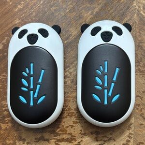 Panda Wireless Hand Warmers with Blue Bamboo Design